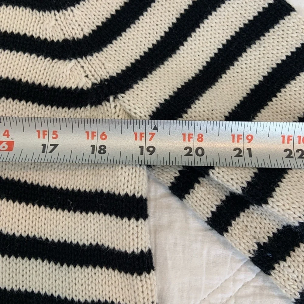 Marled Black and White Crew Neck Sweater with Nautical Stripes Size M - Picture 7 of 12